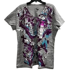 JMS gray pink purple floral whimsy dress tee NWT plus sz 1X 16W